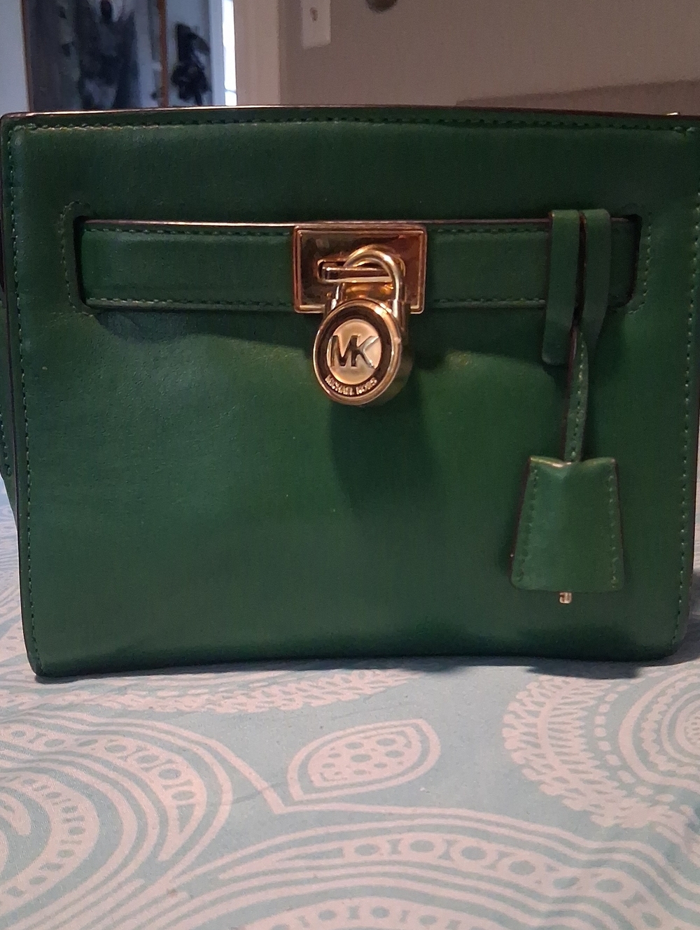 Michael Kors Emerald Green Leather Small Satchel w/Goldtone Lock & Key  (NWOT)